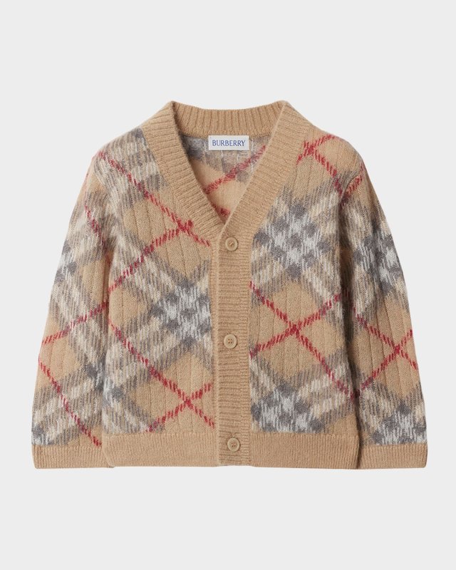Kid's Ginny Check Knit Cardigan, Size 3M-18M